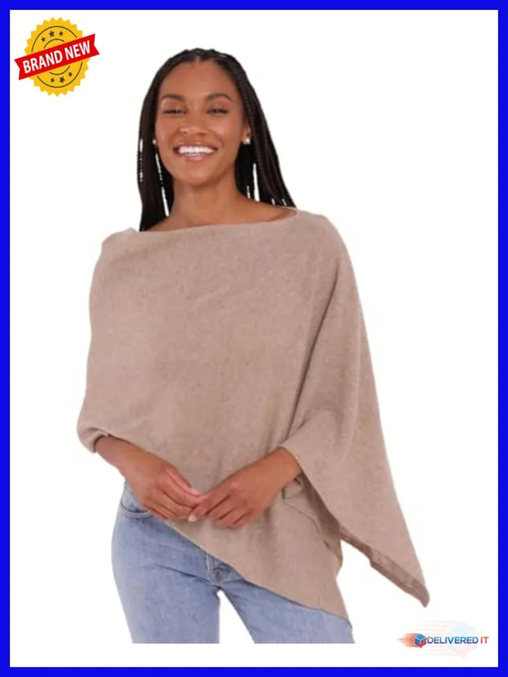 100% Cashmere Poncho Wrap - Womens Dress Topper Cape